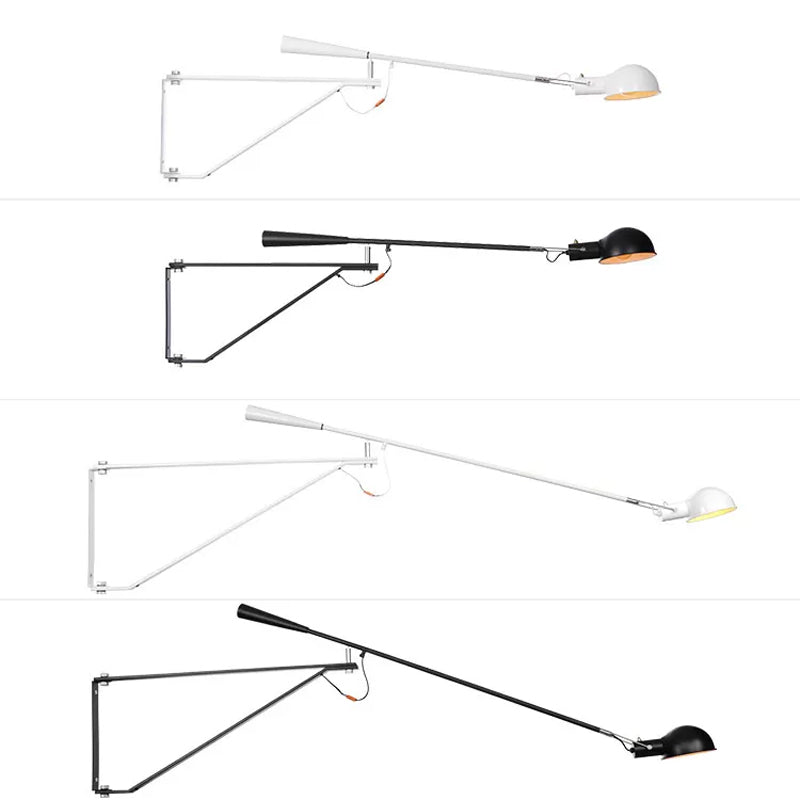 Telescopic Arm Studio Task Wall Light Industrial Iron 1 Head Black/White Plug-in Wall Lamp with Bowl Shade and Tri-Bracket Black Clearhalo 'Art deco wall lights' 'Cast Iron' 'Glass' 'Industrial wall lights' 'Industrial' 'Middle century wall lights' 'Modern' 'Rustic wall lights' 'Tiffany' 'Traditional wall lights' 'Wall Lamps & Sconces' 'Wall Lights' Lighting' 1916931