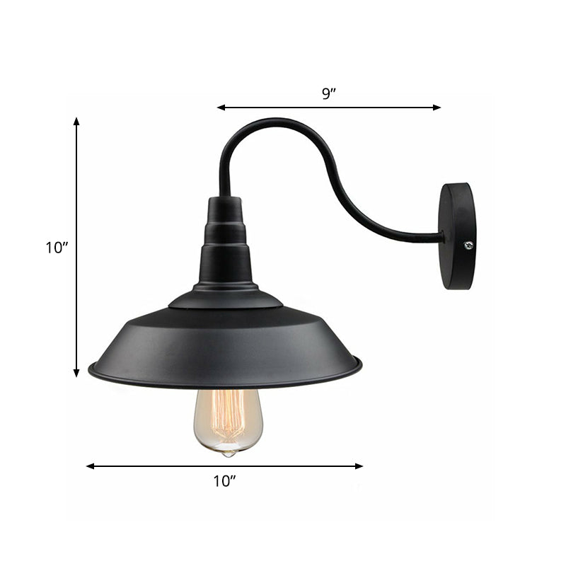 Metallic Black Wall Light Fixture Barn Shade 1 Head Rustic Wall Mount Lamp with Gooseneck Arm Clearhalo 'Art deco wall lights' 'Cast Iron' 'Glass' 'Industrial wall lights' 'Industrial' 'Middle century wall lights' 'Modern' 'Rustic wall lights' 'Tiffany' 'Traditional wall lights' 'Wall Lamps & Sconces' 'Wall Lights' Lighting' 1916939