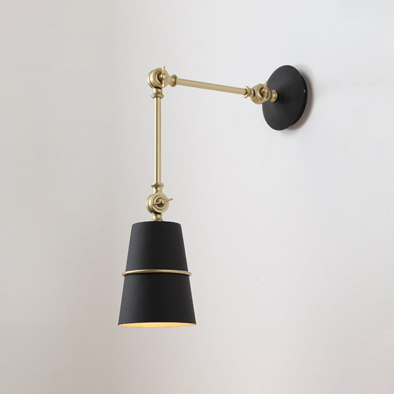 1-Light Tapered Shade Wall Lamp Nordic Black/White Metal Swing Arm Wall Mounted Reading Light for Bedroom Clearhalo 'Art deco wall lights' 'Cast Iron' 'Glass' 'Industrial wall lights' 'Industrial' 'Middle century wall lights' 'Modern' 'Rustic wall lights' 'Tiffany' 'Traditional wall lights' 'Wall Lamps & Sconces' 'Wall Lights' Lighting' 1917099