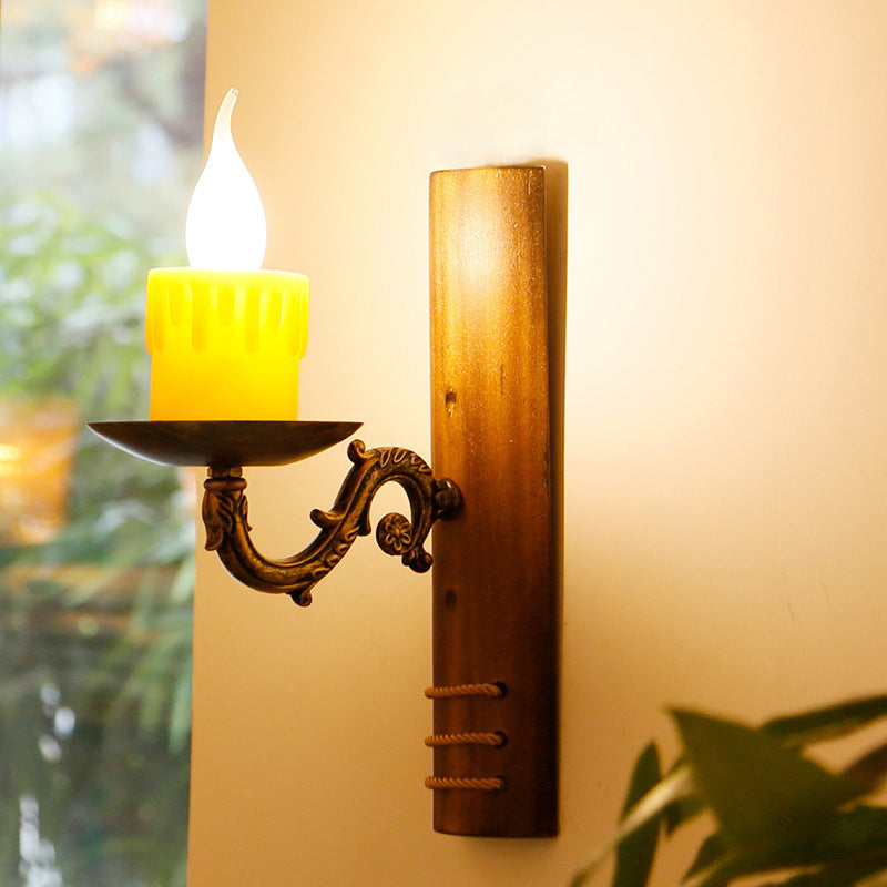 Brown Rectangular Wall Light Fixture Cottage Bamboo 1 Bulb Living Room Wall Mounted Lamp with Flameless Candle Clearhalo 'Industrial wall lights' 'Industrial' 'Middle century wall lights' 'Rustic wall lights' 'Tiffany' 'Wall Lamps & Sconces' 'Wall Lights' Lighting' 1917196