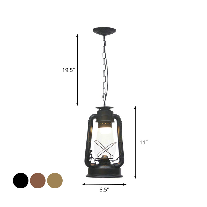 Clear/Frosted Glass Kerosene Pendant Light Rustic 1 Bulb Dining Room Ceiling Suspension Lamp in Bronze/Copper/Black Clearhalo 'Art Deco Pendants' 'Black' 'Cast Iron' 'Ceiling Lights' 'Ceramic' 'Crystal' 'Industrial Pendants' 'Industrial' 'Metal' 'Middle Century Pendants' 'Pendant Lights' 'Pendants' 'Rustic Pendants' 'Tiffany' Lighting' 1917362