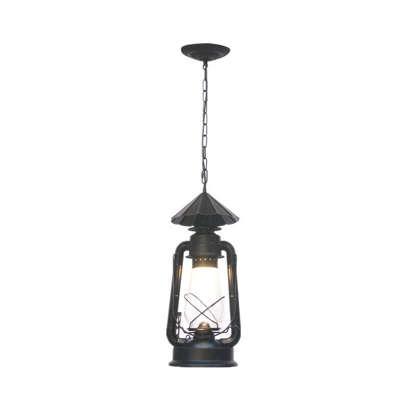 Clear/Frosted Glass Kerosene Pendant Light Rustic 1 Bulb Dining Room Ceiling Suspension Lamp in Bronze/Copper/Black Clearhalo 'Art Deco Pendants' 'Black' 'Cast Iron' 'Ceiling Lights' 'Ceramic' 'Crystal' 'Industrial Pendants' 'Industrial' 'Metal' 'Middle Century Pendants' 'Pendant Lights' 'Pendants' 'Rustic Pendants' 'Tiffany' Lighting' 1917366