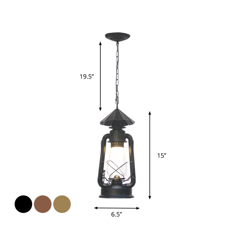 Clear/Frosted Glass Kerosene Pendant Light Rustic 1 Bulb Dining Room Ceiling Suspension Lamp in Bronze/Copper/Black Clearhalo 'Art Deco Pendants' 'Black' 'Cast Iron' 'Ceiling Lights' 'Ceramic' 'Crystal' 'Industrial Pendants' 'Industrial' 'Metal' 'Middle Century Pendants' 'Pendant Lights' 'Pendants' 'Rustic Pendants' 'Tiffany' Lighting' 1917367