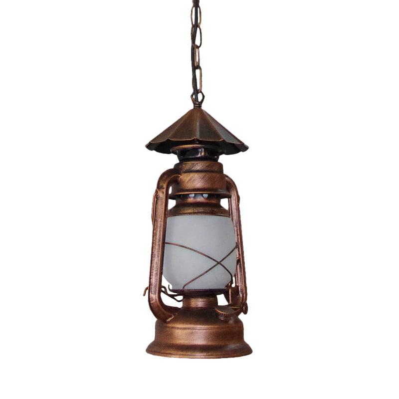 Clear/Frosted Glass Kerosene Pendant Light Rustic 1 Bulb Dining Room Ceiling Suspension Lamp in Bronze/Copper/Black Clearhalo 'Art Deco Pendants' 'Black' 'Cast Iron' 'Ceiling Lights' 'Ceramic' 'Crystal' 'Industrial Pendants' 'Industrial' 'Metal' 'Middle Century Pendants' 'Pendant Lights' 'Pendants' 'Rustic Pendants' 'Tiffany' Lighting' 1917369