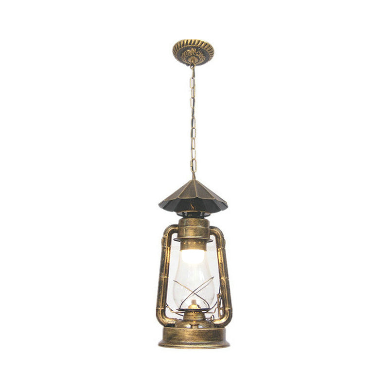 Clear/Frosted Glass Kerosene Pendant Light Rustic 1 Bulb Dining Room Ceiling Suspension Lamp in Bronze/Copper/Black Bronze B Clearhalo 'Art Deco Pendants' 'Black' 'Cast Iron' 'Ceiling Lights' 'Ceramic' 'Crystal' 'Industrial Pendants' 'Industrial' 'Metal' 'Middle Century Pendants' 'Pendant Lights' 'Pendants' 'Rustic Pendants' 'Tiffany' Lighting' 1917370