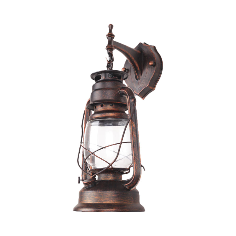 Transparent Glass Bronze/Black Wall Light Kerosene 1 Bulb Nautical Wall Mounted Lamp for Foyer Clearhalo 'Art deco wall lights' 'Cast Iron' 'Glass' 'Industrial wall lights' 'Industrial' 'Middle century wall lights' 'Modern' 'Rustic wall lights' 'Tiffany' 'Traditional wall lights' 'Wall Lamps & Sconces' 'Wall Lights' Lighting' 1917376