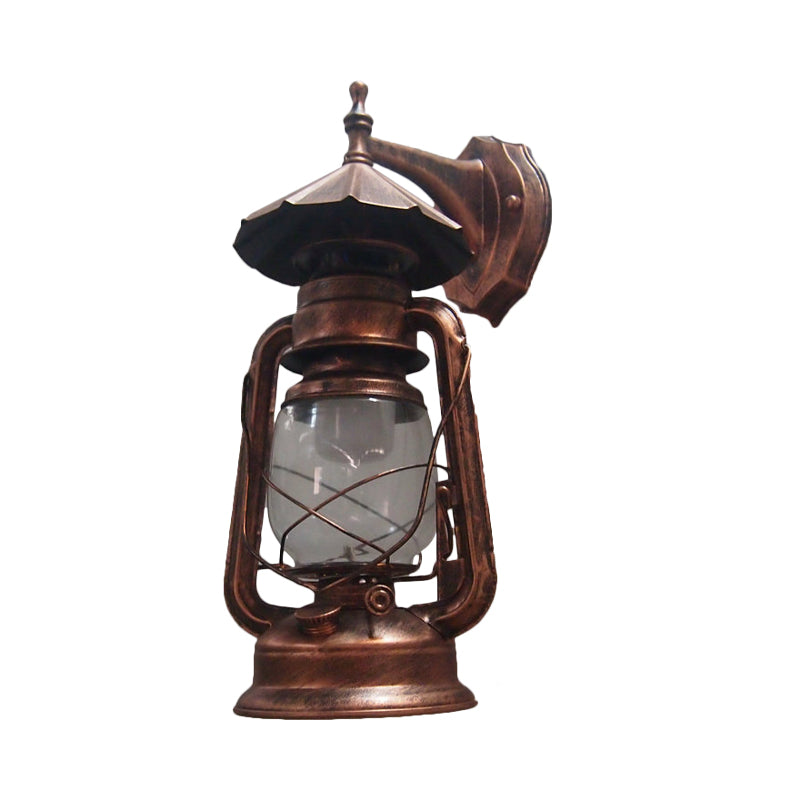 Transparent Glass Bronze/Black Wall Light Kerosene 1 Bulb Nautical Wall Mounted Lamp for Foyer Clearhalo 'Art deco wall lights' 'Cast Iron' 'Glass' 'Industrial wall lights' 'Industrial' 'Middle century wall lights' 'Modern' 'Rustic wall lights' 'Tiffany' 'Traditional wall lights' 'Wall Lamps & Sconces' 'Wall Lights' Lighting' 1917383