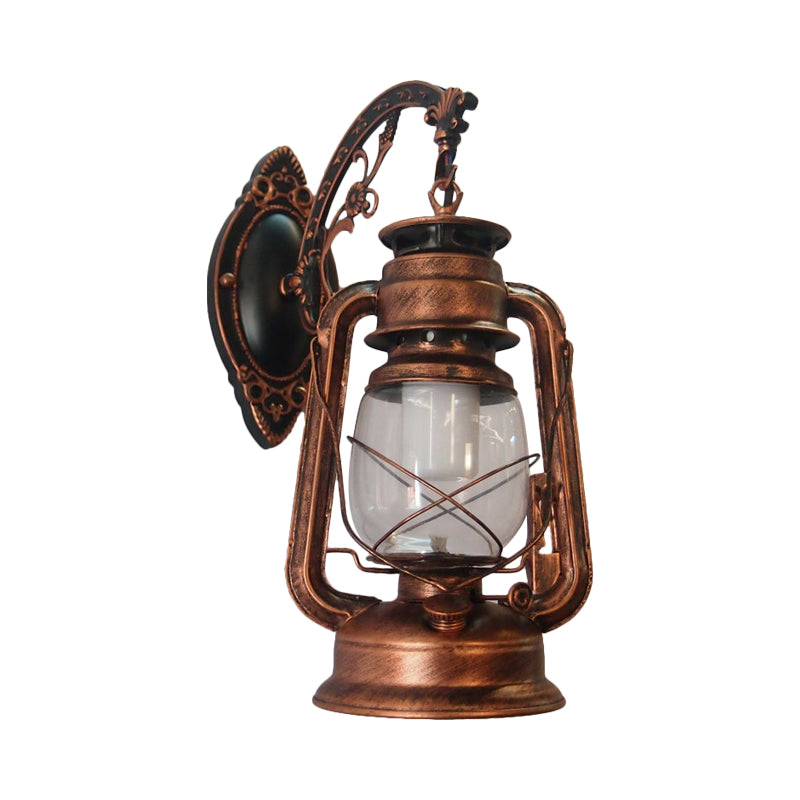 1-Light Kerosene Wall Mounted Lighting Nautical Black/Copper/Bronze Clear Glass Wall Lamp Fixture for Dining Room Clearhalo 'Art deco wall lights' 'Cast Iron' 'Glass' 'Industrial wall lights' 'Industrial' 'Middle century wall lights' 'Modern' 'Rustic wall lights' 'Tiffany' 'Traditional wall lights' 'Wall Lamps & Sconces' 'Wall Lights' Lighting' 1917398