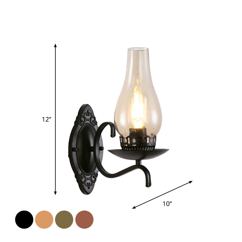 Single-Bulb Wall Lamp Industrial Corridor Wall Mounted Light with Kerosene Clear/Frosted Glass Shade in Copper/Bronze Clearhalo 'Art deco wall lights' 'Cast Iron' 'Glass' 'Industrial wall lights' 'Industrial' 'Middle century wall lights' 'Modern' 'Rustic wall lights' 'Tiffany' 'Traditional wall lights' 'Wall Lamps & Sconces' 'Wall Lights' Lighting' 1917403