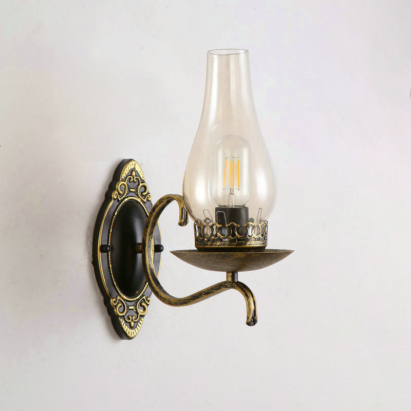 Single-Bulb Wall Lamp Industrial Corridor Wall Mounted Light with Kerosene Clear/Frosted Glass Shade in Copper/Bronze Bronze B Clearhalo 'Art deco wall lights' 'Cast Iron' 'Glass' 'Industrial wall lights' 'Industrial' 'Middle century wall lights' 'Modern' 'Rustic wall lights' 'Tiffany' 'Traditional wall lights' 'Wall Lamps & Sconces' 'Wall Lights' Lighting' 1917406
