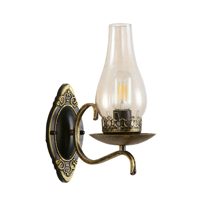 Single-Bulb Wall Lamp Industrial Corridor Wall Mounted Light with Kerosene Clear/Frosted Glass Shade in Copper/Bronze Clearhalo 'Art deco wall lights' 'Cast Iron' 'Glass' 'Industrial wall lights' 'Industrial' 'Middle century wall lights' 'Modern' 'Rustic wall lights' 'Tiffany' 'Traditional wall lights' 'Wall Lamps & Sconces' 'Wall Lights' Lighting' 1917407