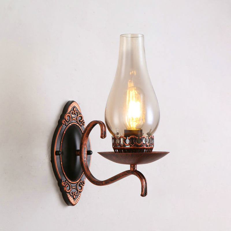 Single-Bulb Wall Lamp Industrial Corridor Wall Mounted Light with Kerosene Clear/Frosted Glass Shade in Copper/Bronze Copper B Clearhalo 'Art deco wall lights' 'Cast Iron' 'Glass' 'Industrial wall lights' 'Industrial' 'Middle century wall lights' 'Modern' 'Rustic wall lights' 'Tiffany' 'Traditional wall lights' 'Wall Lamps & Sconces' 'Wall Lights' Lighting' 1917408