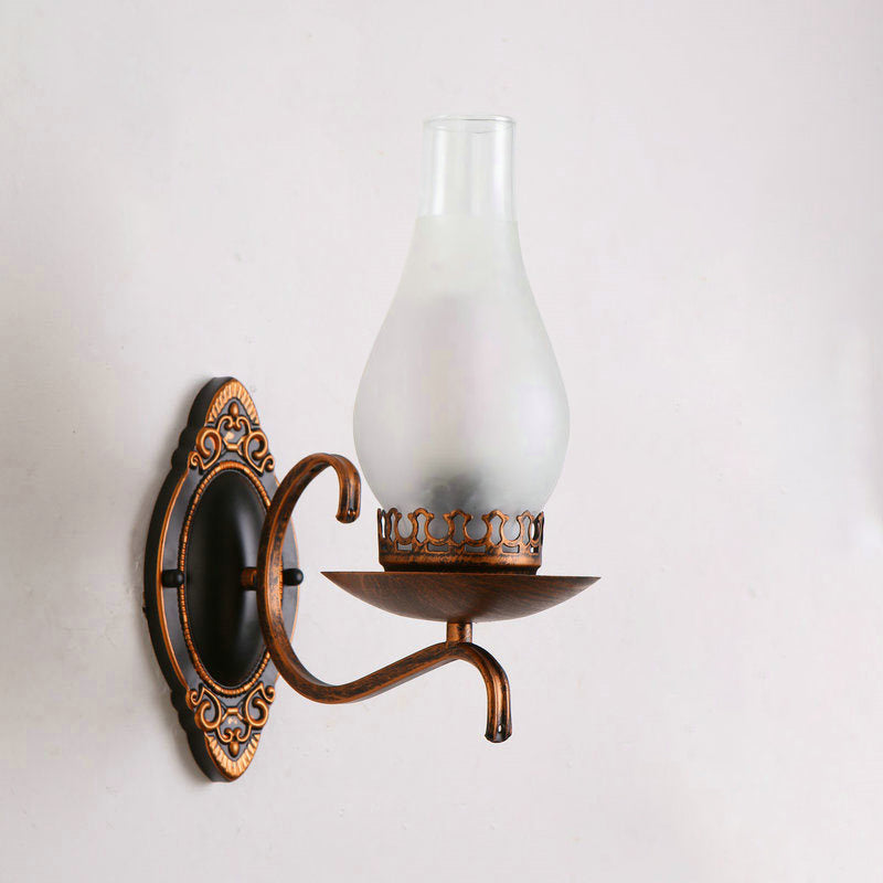 Single-Bulb Wall Lamp Industrial Corridor Wall Mounted Light with Kerosene Clear/Frosted Glass Shade in Copper/Bronze Clearhalo 'Art deco wall lights' 'Cast Iron' 'Glass' 'Industrial wall lights' 'Industrial' 'Middle century wall lights' 'Modern' 'Rustic wall lights' 'Tiffany' 'Traditional wall lights' 'Wall Lamps & Sconces' 'Wall Lights' Lighting' 1917414