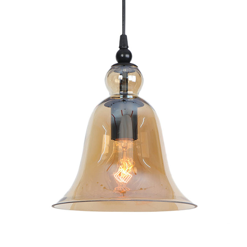 1-Light Bell Hanging Light Kit Industrial Black Smoke Grey/Amber/Clear Glass Height Adjustable Pendant Lamp Amber Clearhalo 'Ceiling Lights' 'Glass shade' 'Glass' 'Industrial Pendants' 'Industrial' 'Middle Century Pendants' 'Pendant Lights' 'Pendants' 'Tiffany' Lighting' 1917443