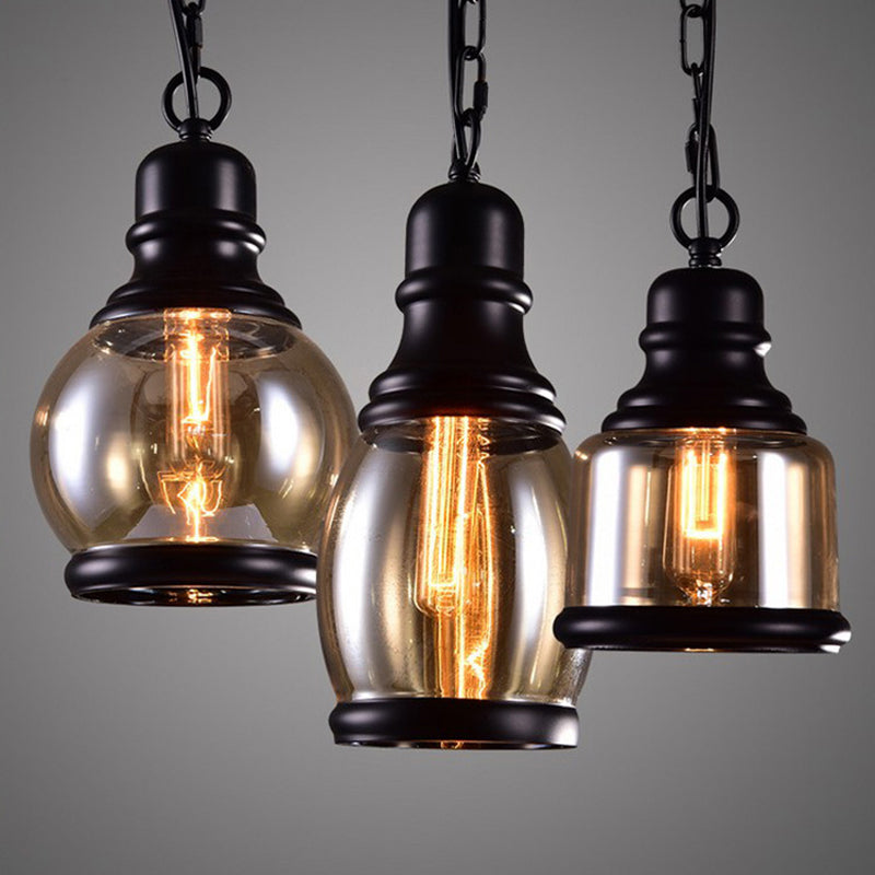 Black Globe/Bottle/Oval Drop Pendant Industrial Smoky Grey Glass 1 Head Kitchen Hanging Light Kit Black C Clearhalo 'Ceiling Lights' 'Close To Ceiling Lights' 'Glass shade' 'Glass' 'Industrial Pendants' 'Industrial' 'Middle Century Pendants' 'Pendant Lights' 'Pendants' 'Tiffany' Lighting' 1917444