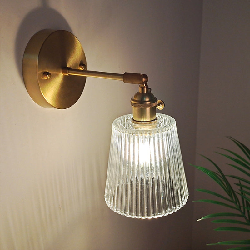 Iron Brass Finish Wall Reading Light Swing Arm 1-Light Industrial Wall Mounted Lamp with Blossom/Bowl Clear Glass Shade Clearhalo 'Cast Iron' 'Glass' 'Industrial wall lights' 'Industrial' 'Middle century wall lights' 'Modern' 'Tiffany' 'Traditional wall lights' 'Wall Lamps & Sconces' 'Wall Lights' Lighting' 1917529