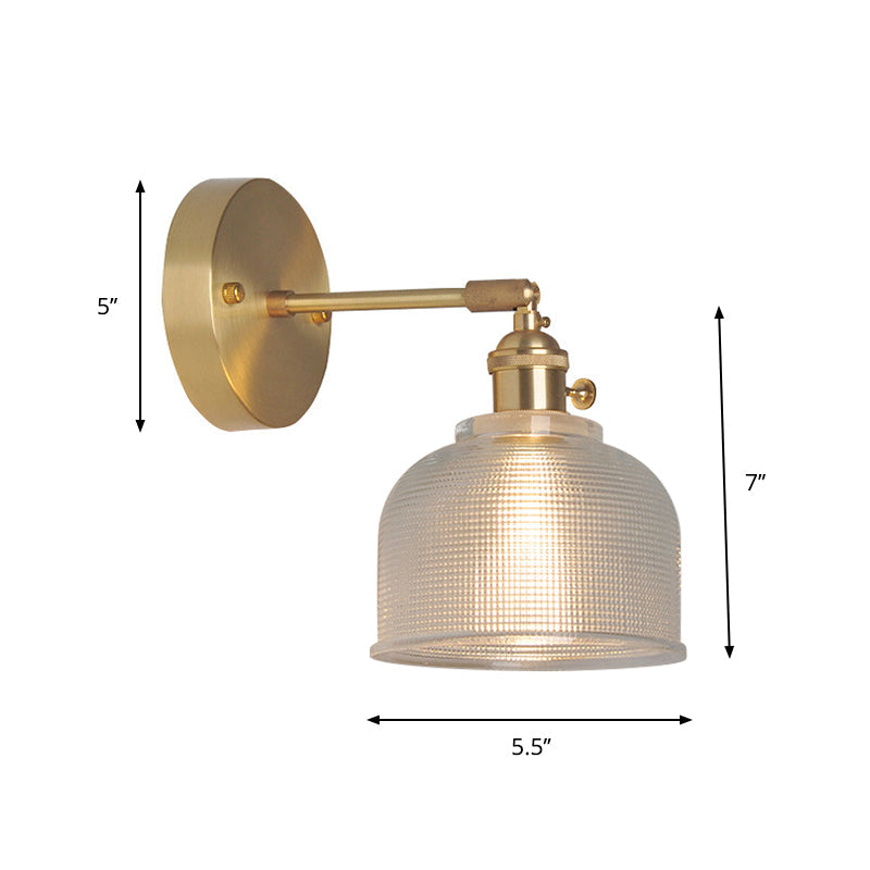 Iron Brass Finish Wall Reading Light Swing Arm 1-Light Industrial Wall Mounted Lamp with Blossom/Bowl Clear Glass Shade Clearhalo 'Cast Iron' 'Glass' 'Industrial wall lights' 'Industrial' 'Middle century wall lights' 'Modern' 'Tiffany' 'Traditional wall lights' 'Wall Lamps & Sconces' 'Wall Lights' Lighting' 1917547