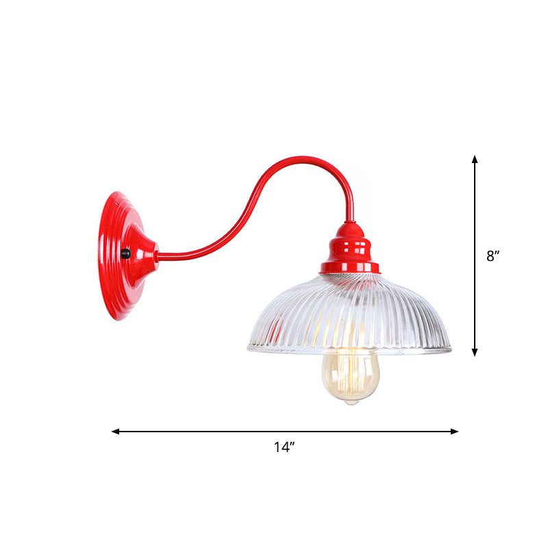 Iron Red Wall Light Kit Gooseneck 1 Bulb Loft Style Wall Lighting with Cone/Sphere/Bell Clear Glass Shade Clearhalo 'Art deco wall lights' 'Cast Iron' 'Glass' 'Industrial wall lights' 'Industrial' 'Middle century wall lights' 'Modern' 'Rustic wall lights' 'Tiffany' 'Traditional wall lights' 'Wall Lamps & Sconces' 'Wall Lights' Lighting' 1917638