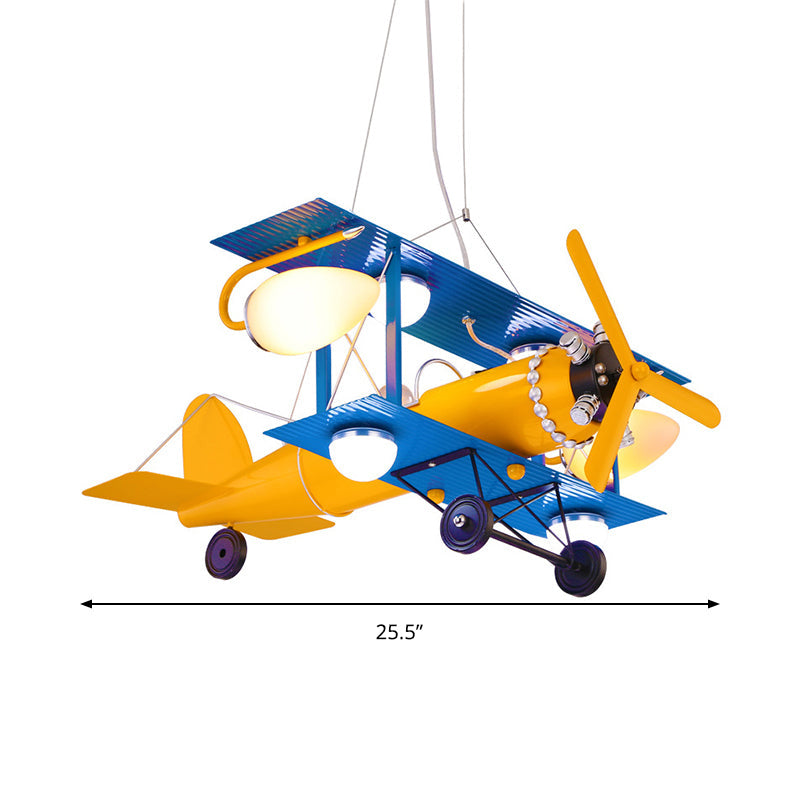 Kids Blue & Yellow Pendant Light Propeller Airplane 6 Lights Metallic Chandelier for Game Room Clearhalo 'Ceiling Lights' 'Chandeliers' Lighting' options 191764