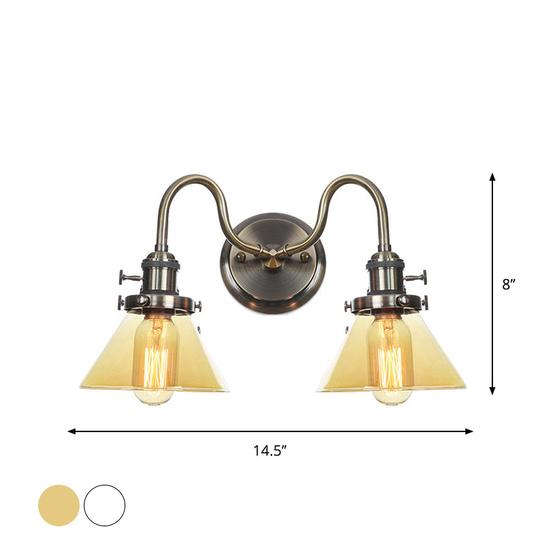 Amber/Clear Glass Diamond/Ball Wall Light Factory 2 Bulbs Living Room Wall Mounted Lighting with Undulated Arm in Bronze Clearhalo 'Art deco wall lights' 'Cast Iron' 'Glass' 'Industrial wall lights' 'Industrial' 'Middle century wall lights' 'Modern' 'Rustic wall lights' 'Tiffany' 'Traditional wall lights' 'Wall Lamps & Sconces' 'Wall Lights' Lighting' 1917680