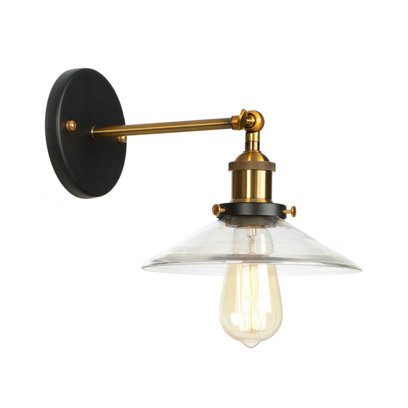 Bowl/Gourd/Flared Bedside Reading Wall Lamp Antique Clear Glass 1 Bulb Black-Brass Wall Light with Pivot Joint Clear G Clearhalo 'Art deco wall lights' 'Cast Iron' 'Glass' 'Industrial wall lights' 'Industrial' 'Middle century wall lights' 'Modern' 'Rustic wall lights' 'Tiffany' 'Traditional wall lights' 'Wall Lamps & Sconces' 'Wall Lights' Lighting' 1917748