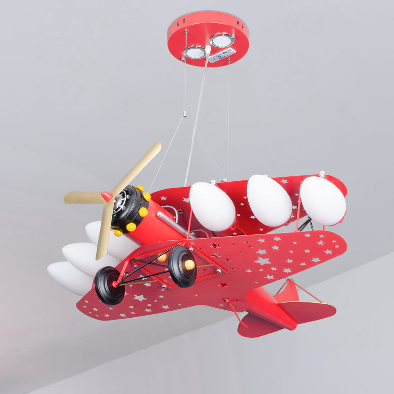 6 Bulbs Propeller Plane Suspension Light with Star Modern Stylish Metal Chandelier for Cloth Shop Clearhalo 'Ceiling Lights' 'Chandeliers' 'Glass shade' 'Glass' 'Pendant Lights' Lighting' 191775