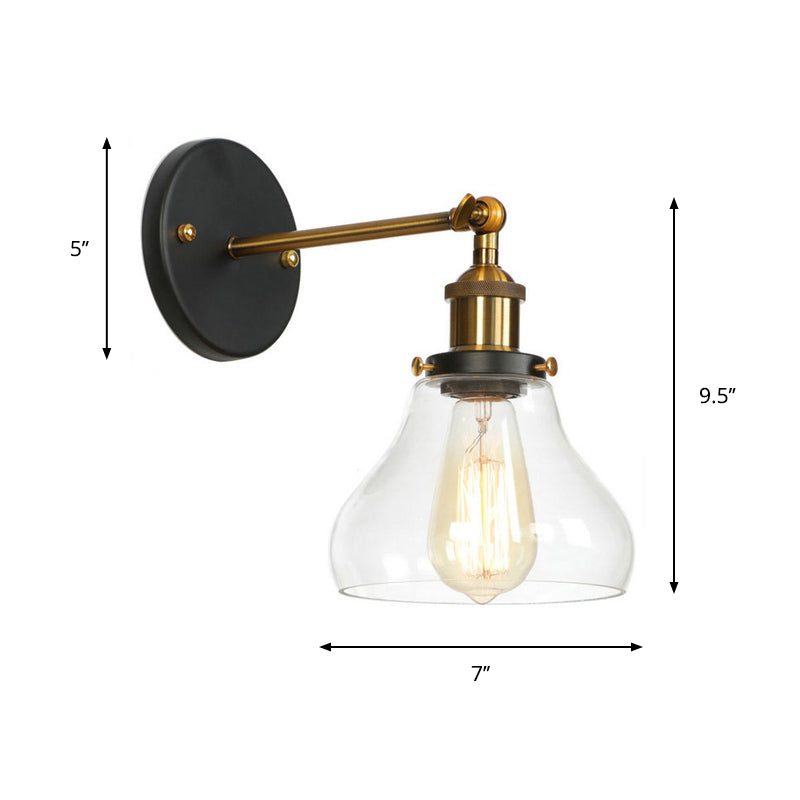 Bowl/Gourd/Flared Bedside Reading Wall Lamp Antique Clear Glass 1 Bulb Black-Brass Wall Light with Pivot Joint Clearhalo 'Art deco wall lights' 'Cast Iron' 'Glass' 'Industrial wall lights' 'Industrial' 'Middle century wall lights' 'Modern' 'Rustic wall lights' 'Tiffany' 'Traditional wall lights' 'Wall Lamps & Sconces' 'Wall Lights' Lighting' 1917753