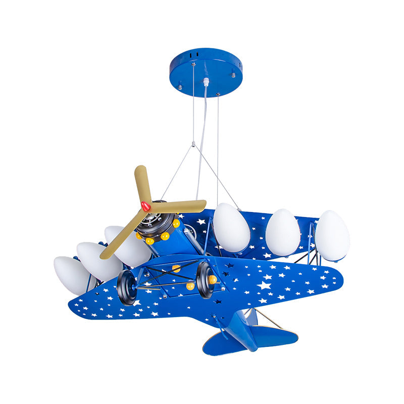 6 Bulbs Propeller Plane Suspension Light with Star Modern Stylish Metal Chandelier for Cloth Shop Clearhalo 'Ceiling Lights' 'Chandeliers' 'Glass shade' 'Glass' 'Pendant Lights' Lighting' 191779
