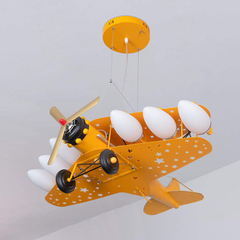 6 Bulbs Propeller Plane Suspension Light with Star Modern Stylish Metal Chandelier for Cloth Shop Clearhalo 'Ceiling Lights' 'Chandeliers' 'Glass shade' 'Glass' 'Pendant Lights' Lighting' 191785