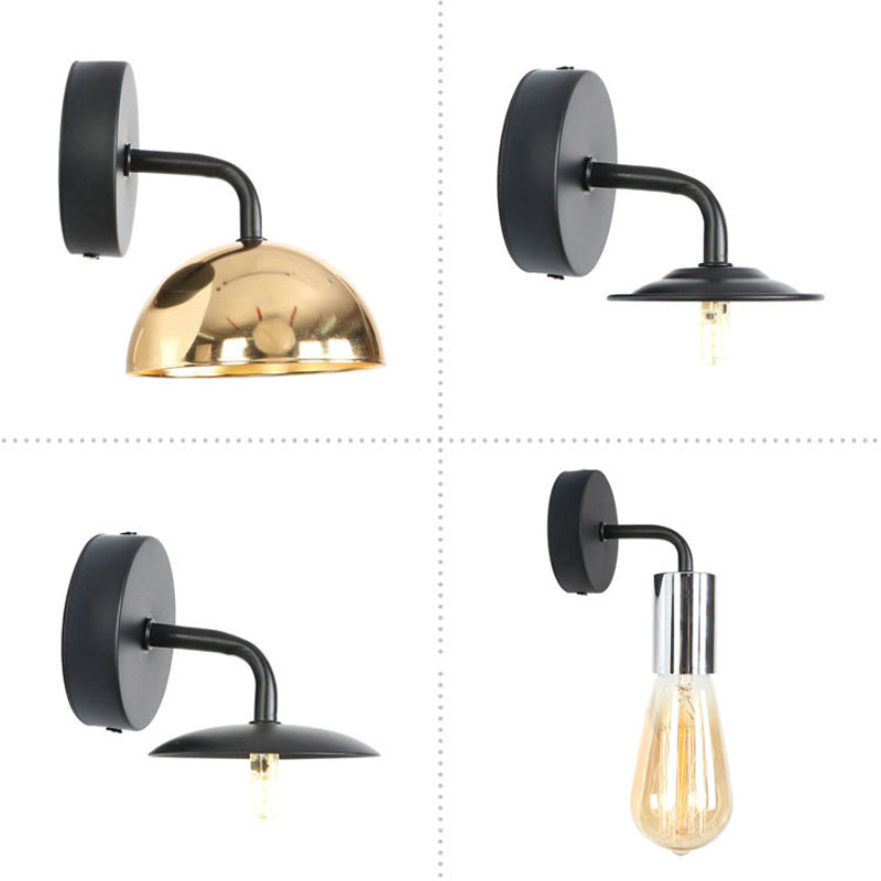 Shadeless Garage Wall Mount Lamp Industrial Style Metal Single Rose Gold/Gold/Chrome Wall Lighting with Curved Arm Clearhalo 'Art deco wall lights' 'Cast Iron' 'Glass' 'Industrial wall lights' 'Industrial' 'Middle century wall lights' 'Modern' 'Rustic wall lights' 'Tiffany' 'Traditional wall lights' 'Wall Lamps & Sconces' 'Wall Lights' Lighting' 1917901