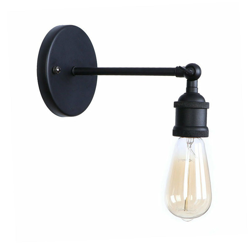Adjustable 1 Head Wall Lamp Vintage Living Room Wall Mount Lighting with Saucer Shade/Mesh Cage/Shadeless Design in Black Clearhalo 'Art deco wall lights' 'Cast Iron' 'Glass' 'Industrial wall lights' 'Industrial' 'Middle century wall lights' 'Modern' 'Rustic wall lights' 'Tiffany' 'Traditional wall lights' 'Wall Lamps & Sconces' 'Wall Lights' Lighting' 1917918