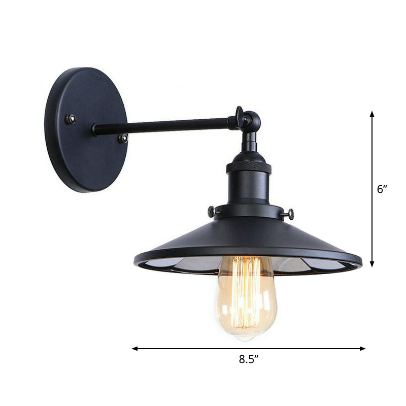 Adjustable 1 Head Wall Lamp Vintage Living Room Wall Mount Lighting with Saucer Shade/Mesh Cage/Shadeless Design in Black Clearhalo 'Art deco wall lights' 'Cast Iron' 'Glass' 'Industrial wall lights' 'Industrial' 'Middle century wall lights' 'Modern' 'Rustic wall lights' 'Tiffany' 'Traditional wall lights' 'Wall Lamps & Sconces' 'Wall Lights' Lighting' 1917927