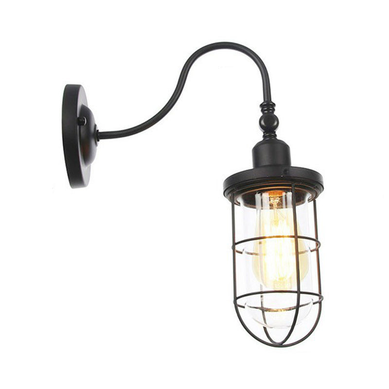Iron Black Gooseneck Wall Lamp Tube/Ball/Diamond Cage Single Factory Wall Mounted Lighting Fixture Black D Clearhalo 'Art deco wall lights' 'Cast Iron' 'Glass' 'Industrial wall lights' 'Industrial' 'Middle century wall lights' 'Modern' 'Rustic wall lights' 'Tiffany' 'Traditional wall lights' 'Wall Lamps & Sconces' 'Wall Lights' Lighting' 1917959