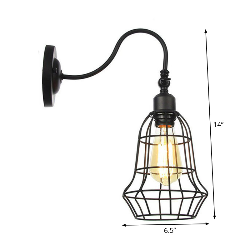 Iron Black Gooseneck Wall Lamp Tube/Ball/Diamond Cage Single Factory Wall Mounted Lighting Fixture Clearhalo 'Art deco wall lights' 'Cast Iron' 'Glass' 'Industrial wall lights' 'Industrial' 'Middle century wall lights' 'Modern' 'Rustic wall lights' 'Tiffany' 'Traditional wall lights' 'Wall Lamps & Sconces' 'Wall Lights' Lighting' 1917968