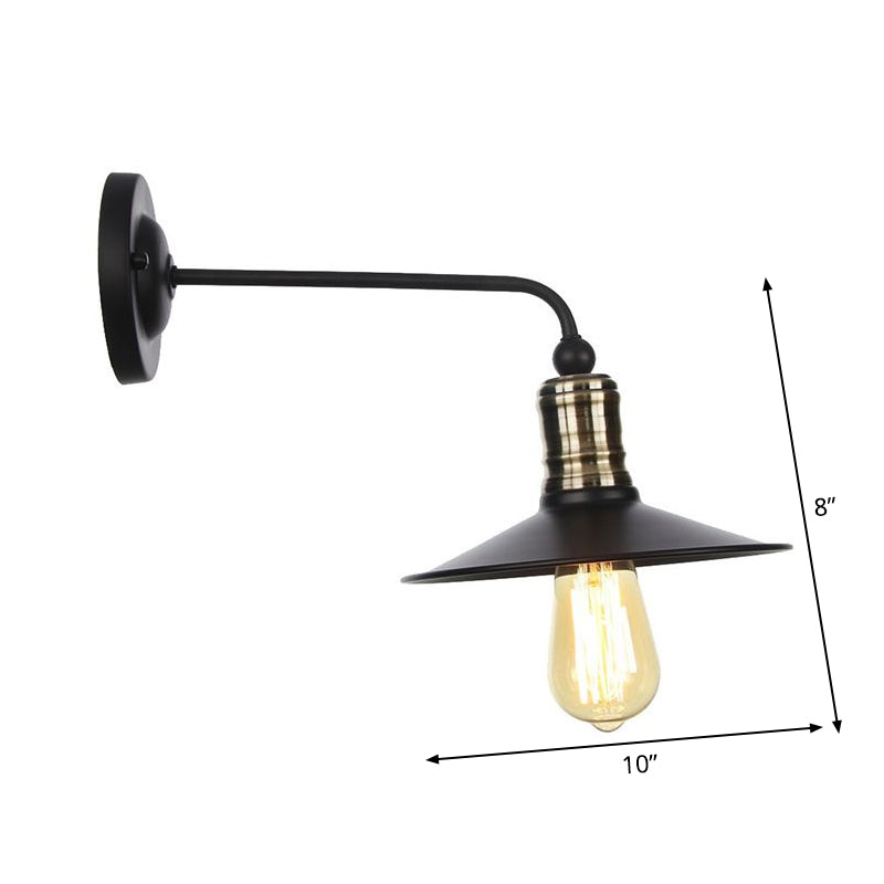 Rustic Bell/Sphere Cage/Flared Wall Light 1-Light Iron Wall Lamp Fixture in Black for Dinging Room Clearhalo 'Art deco wall lights' 'Cast Iron' 'Glass' 'Industrial wall lights' 'Industrial' 'Middle century wall lights' 'Modern' 'Rustic wall lights' 'Tiffany' 'Traditional wall lights' 'Wall Lamps & Sconces' 'Wall Lights' Lighting' 1917972