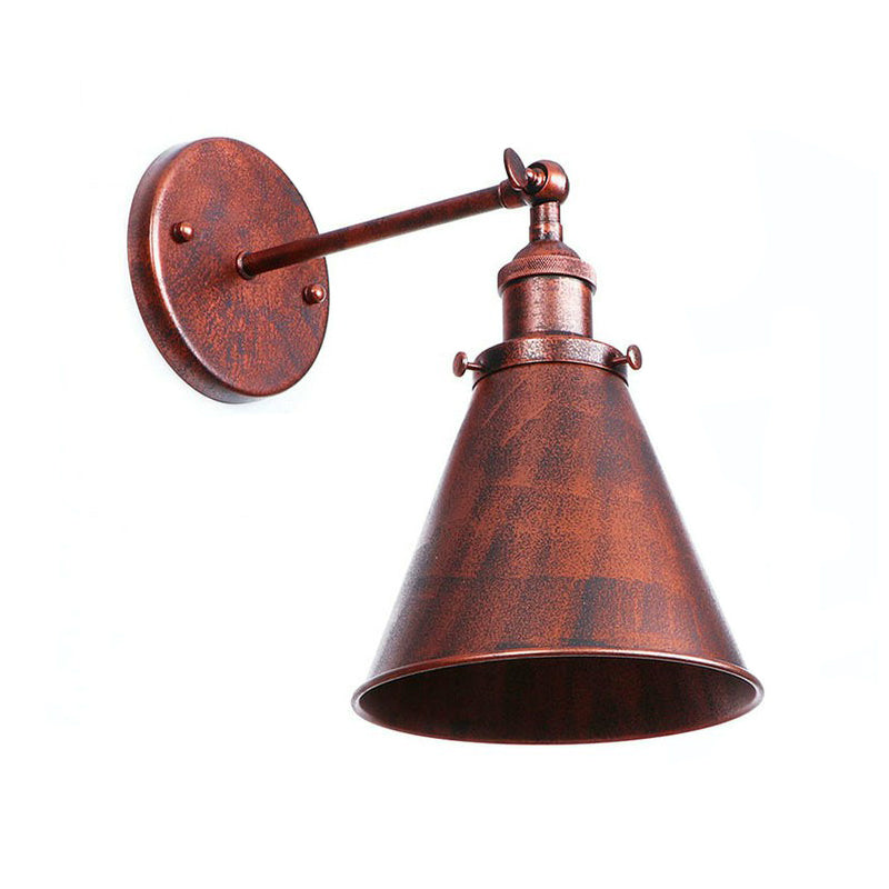 Single-Bulb Iron Rotating Wall Lamp Farmhouse Rust Mesh Bowl/Cone/Horn Living Room Wall Mount Lighting Fixture Clearhalo 'Art deco wall lights' 'Cast Iron' 'Glass' 'Industrial wall lights' 'Industrial' 'Middle century wall lights' 'Modern' 'Rustic wall lights' 'Tiffany' 'Traditional wall lights' 'Wall Lamps & Sconces' 'Wall Lights' Lighting' 1918030