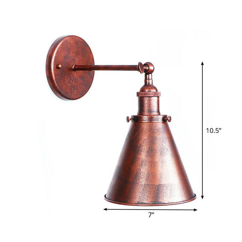 Single-Bulb Iron Rotating Wall Lamp Farmhouse Rust Mesh Bowl/Cone/Horn Living Room Wall Mount Lighting Fixture Clearhalo 'Art deco wall lights' 'Cast Iron' 'Glass' 'Industrial wall lights' 'Industrial' 'Middle century wall lights' 'Modern' 'Rustic wall lights' 'Tiffany' 'Traditional wall lights' 'Wall Lamps & Sconces' 'Wall Lights' Lighting' 1918031