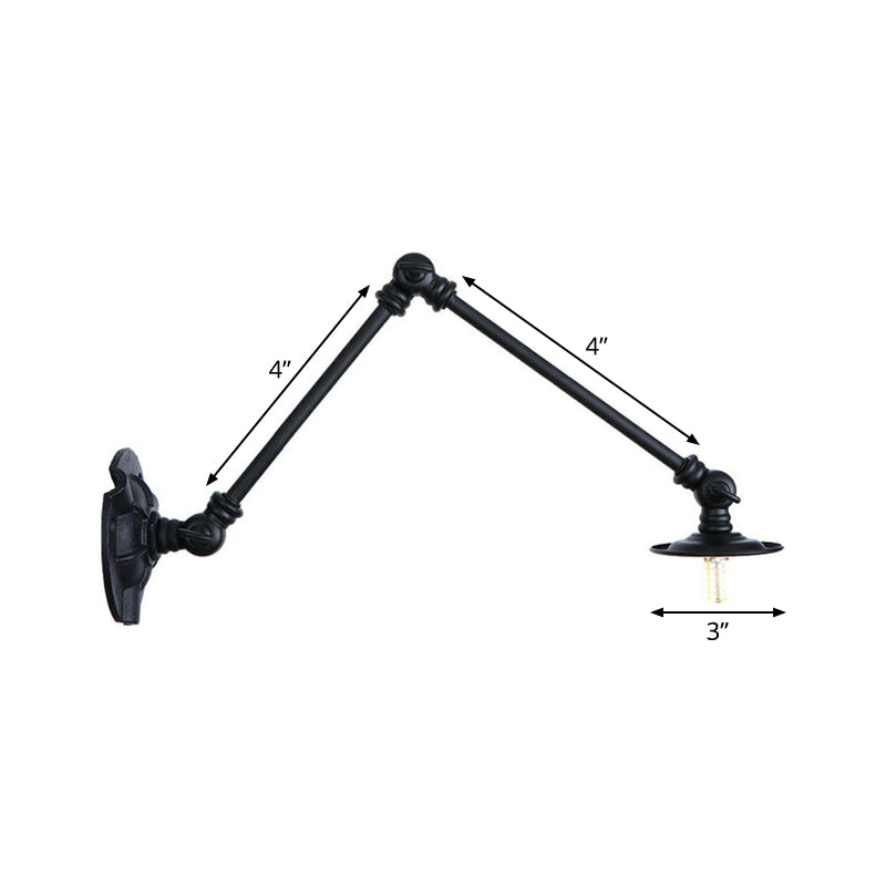 Extendable 2-Arm Iron Wall Light Warehouse 1-Light Studio Task Wall Lamp with Disc Shade in Black, 4"/12"/19.5" Long Clearhalo 'Art deco wall lights' 'Cast Iron' 'Glass' 'Industrial wall lights' 'Industrial' 'Middle century wall lights' 'Modern' 'Rustic wall lights' 'Tiffany' 'Traditional wall lights' 'Wall Lamps & Sconces' 'Wall Lights' Lighting' 1918063