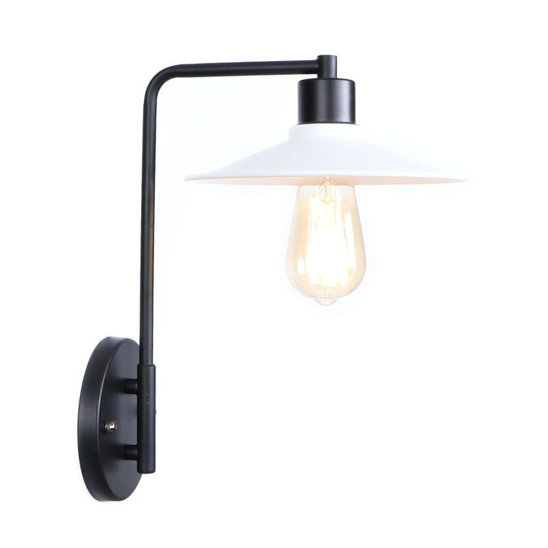 Black/White Square Arm Wall Light Fixture Loft Iron 1 Head Bedside Wall Mount Lamp with Cone/Flared/Scalloped Shade White A Clearhalo 'Art deco wall lights' 'Cast Iron' 'Glass' 'Industrial wall lights' 'Industrial' 'Middle century wall lights' 'Modern' 'Rustic wall lights' 'Tiffany' 'Traditional wall lights' 'Wall Lamps & Sconces' 'Wall Lights' Lighting' 1918083