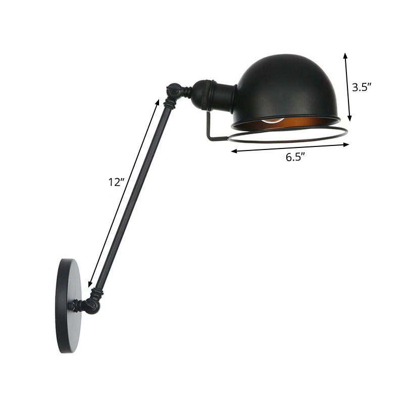 Black Hemispherical Adjustable Wall Lamp Industrial Iron 8"/12" W 1 Bulb Living Room Wall Reading Light with Wire Guard Clearhalo 'Art deco wall lights' 'Cast Iron' 'Glass' 'Industrial wall lights' 'Industrial' 'Middle century wall lights' 'Modern' 'Rustic wall lights' 'Tiffany' 'Traditional wall lights' 'Wall Lamps & Sconces' 'Wall Lights' Lighting' 1918090