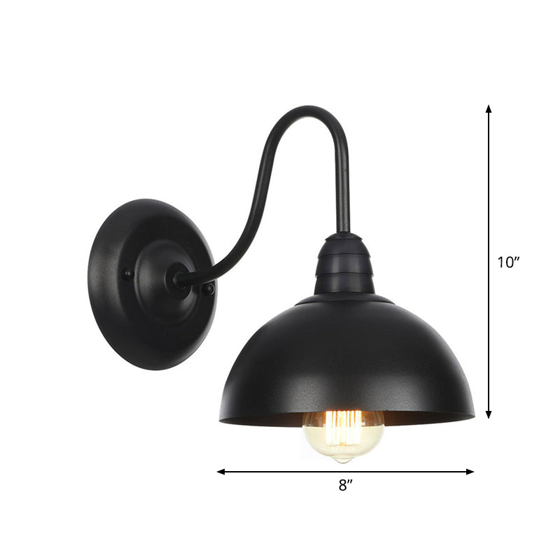 1-Light Metallic Wall Mounted Lamp Rustic Black Bowl Kitchen Wall Light with Swirl/Curved/Gooseneck Arm Clearhalo 'Art deco wall lights' 'Cast Iron' 'Glass' 'Industrial wall lights' 'Industrial' 'Middle century wall lights' 'Modern' 'Rustic wall lights' 'Tiffany' 'Traditional wall lights' 'Wall Lamps & Sconces' 'Wall Lights' Lighting' 1918142