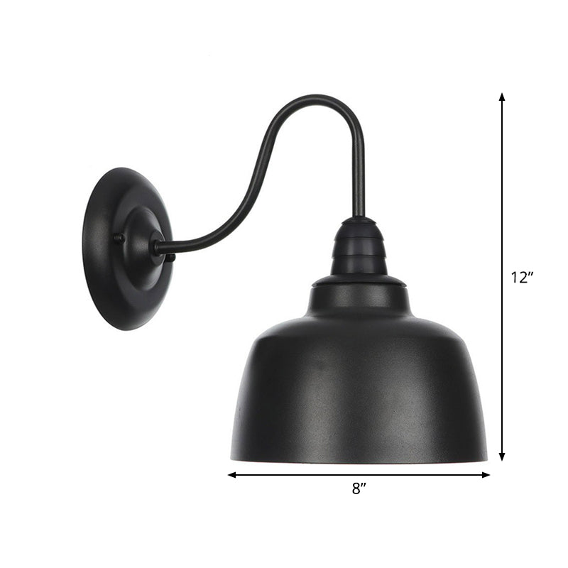 1-Light Metallic Wall Mounted Lamp Rustic Black Bowl Kitchen Wall Light with Swirl/Curved/Gooseneck Arm Clearhalo 'Art deco wall lights' 'Cast Iron' 'Glass' 'Industrial wall lights' 'Industrial' 'Middle century wall lights' 'Modern' 'Rustic wall lights' 'Tiffany' 'Traditional wall lights' 'Wall Lamps & Sconces' 'Wall Lights' Lighting' 1918146