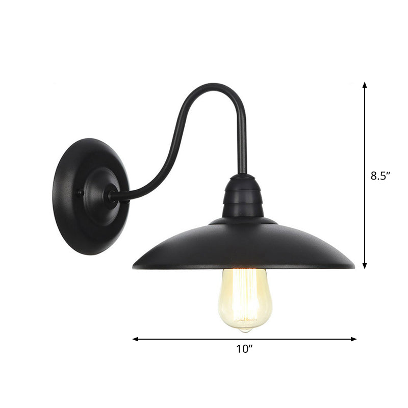 1-Light Metallic Wall Mounted Lamp Rustic Black Bowl Kitchen Wall Light with Swirl/Curved/Gooseneck Arm Clearhalo 'Art deco wall lights' 'Cast Iron' 'Glass' 'Industrial wall lights' 'Industrial' 'Middle century wall lights' 'Modern' 'Rustic wall lights' 'Tiffany' 'Traditional wall lights' 'Wall Lamps & Sconces' 'Wall Lights' Lighting' 1918150