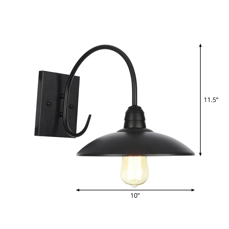 1-Light Metallic Wall Mounted Lamp Rustic Black Bowl Kitchen Wall Light with Swirl/Curved/Gooseneck Arm Clearhalo 'Art deco wall lights' 'Cast Iron' 'Glass' 'Industrial wall lights' 'Industrial' 'Middle century wall lights' 'Modern' 'Rustic wall lights' 'Tiffany' 'Traditional wall lights' 'Wall Lamps & Sconces' 'Wall Lights' Lighting' 1918154