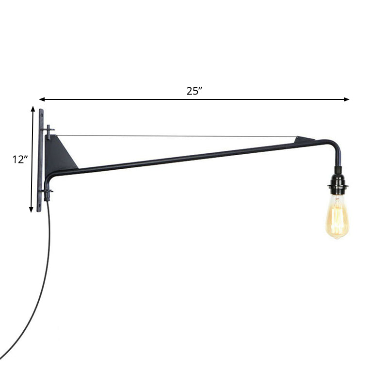 Industrial Scalloped/Exposed Wall Lamp 1/2-Light Iron Plug-in Wall Mounted Lighting with Long Swing Arm in Black Clearhalo 'Art deco wall lights' 'Cast Iron' 'Glass' 'Industrial wall lights' 'Industrial' 'Middle century wall lights' 'Modern' 'Rustic wall lights' 'Tiffany' 'Traditional wall lights' 'Wall Lamps & Sconces' 'Wall Lights' Lighting' 1918390