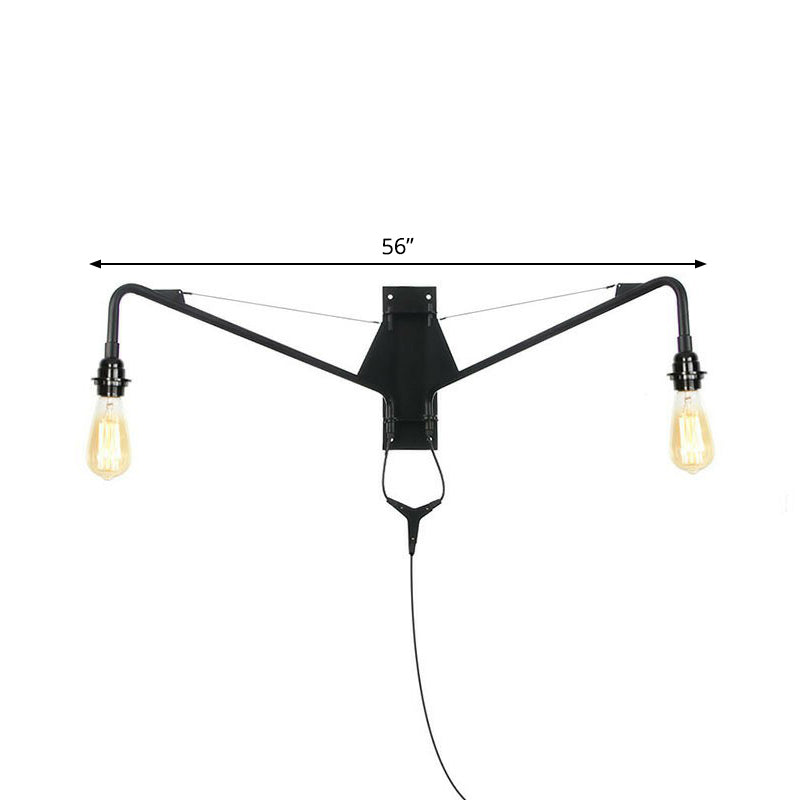 Industrial Scalloped/Exposed Wall Lamp 1/2-Light Iron Plug-in Wall Mounted Lighting with Long Swing Arm in Black Clearhalo 'Art deco wall lights' 'Cast Iron' 'Glass' 'Industrial wall lights' 'Industrial' 'Middle century wall lights' 'Modern' 'Rustic wall lights' 'Tiffany' 'Traditional wall lights' 'Wall Lamps & Sconces' 'Wall Lights' Lighting' 1918392