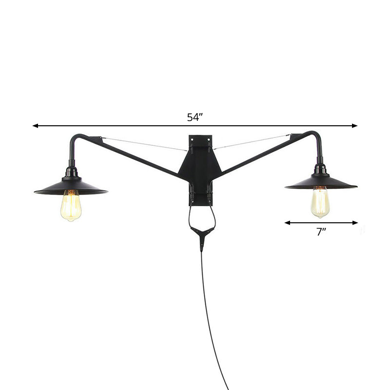 Industrial Scalloped/Exposed Wall Lamp 1/2-Light Iron Plug-in Wall Mounted Lighting with Long Swing Arm in Black Clearhalo 'Art deco wall lights' 'Cast Iron' 'Glass' 'Industrial wall lights' 'Industrial' 'Middle century wall lights' 'Modern' 'Rustic wall lights' 'Tiffany' 'Traditional wall lights' 'Wall Lamps & Sconces' 'Wall Lights' Lighting' 1918397