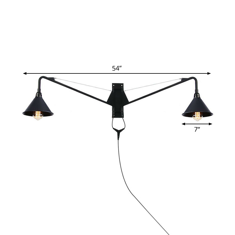 Industrial Scalloped/Exposed Wall Lamp 1/2-Light Iron Plug-in Wall Mounted Lighting with Long Swing Arm in Black Clearhalo 'Art deco wall lights' 'Cast Iron' 'Glass' 'Industrial wall lights' 'Industrial' 'Middle century wall lights' 'Modern' 'Rustic wall lights' 'Tiffany' 'Traditional wall lights' 'Wall Lamps & Sconces' 'Wall Lights' Lighting' 1918401