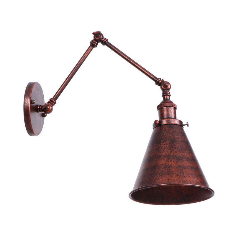 Rust Scalloped/Horn/Cone Wall Sconce Loft 1 Head Workshop Wall Mounted Reading Light with 6"/8" Long Swing Arm Rust 6" B Clearhalo 'Art deco wall lights' 'Cast Iron' 'Glass' 'Industrial wall lights' 'Industrial' 'Middle century wall lights' 'Modern' 'Rustic wall lights' 'Tiffany' 'Traditional wall lights' 'Wall Lamps & Sconces' 'Wall Lights' Lighting' 1918451