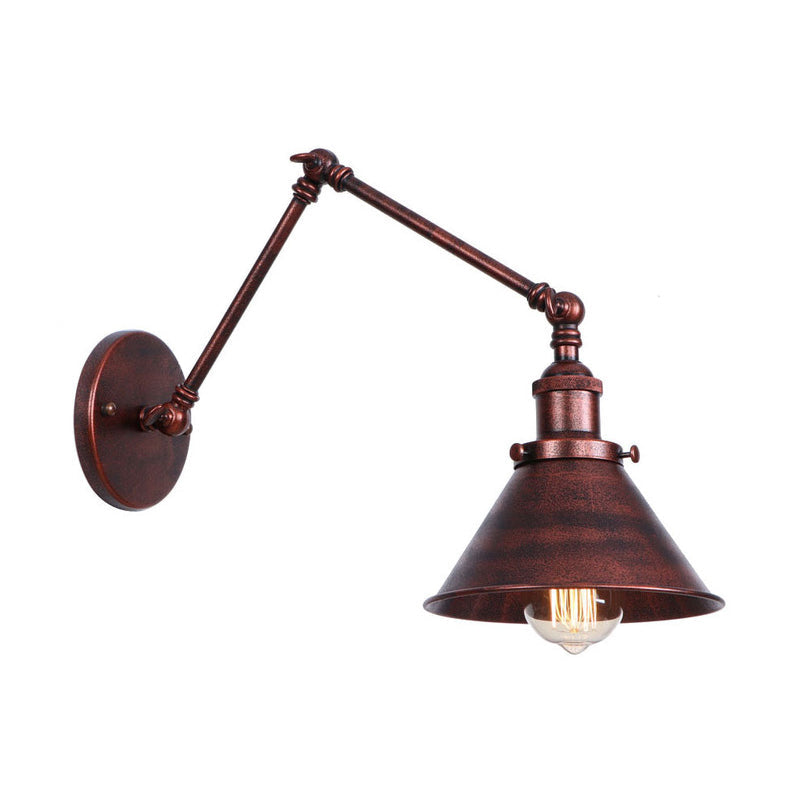 Rust Scalloped/Horn/Cone Wall Sconce Loft 1 Head Workshop Wall Mounted Reading Light with 6"/8" Long Swing Arm Rust 6" C Clearhalo 'Art deco wall lights' 'Cast Iron' 'Glass' 'Industrial wall lights' 'Industrial' 'Middle century wall lights' 'Modern' 'Rustic wall lights' 'Tiffany' 'Traditional wall lights' 'Wall Lamps & Sconces' 'Wall Lights' Lighting' 1918455